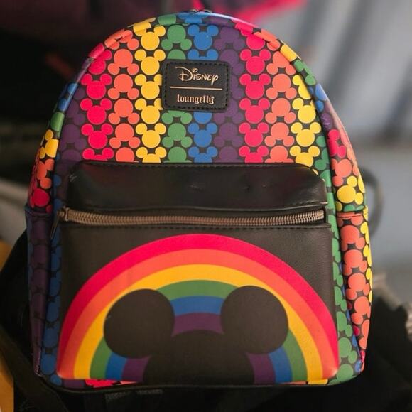RARE Loungefly Disney Rainbow Mickey Mini Backpack Pride Love - Picture 2 of 16